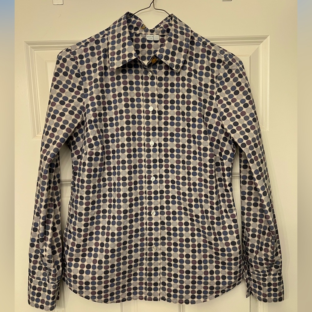 Boden Circles Print Button Down Cotton Poplin Shirt, Size 4